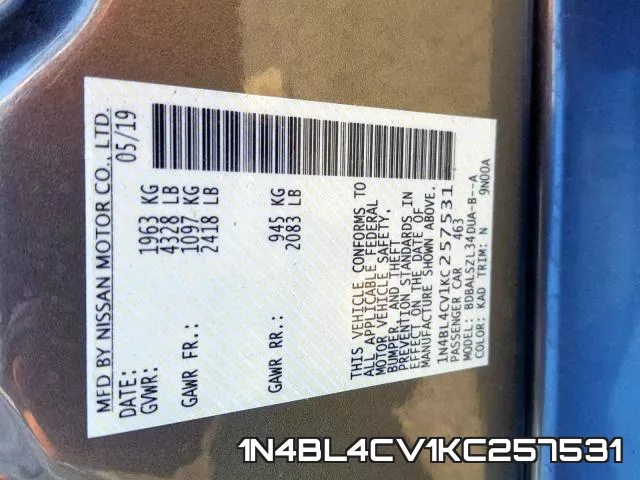 1N4BL4CV1KC257531 фото 2