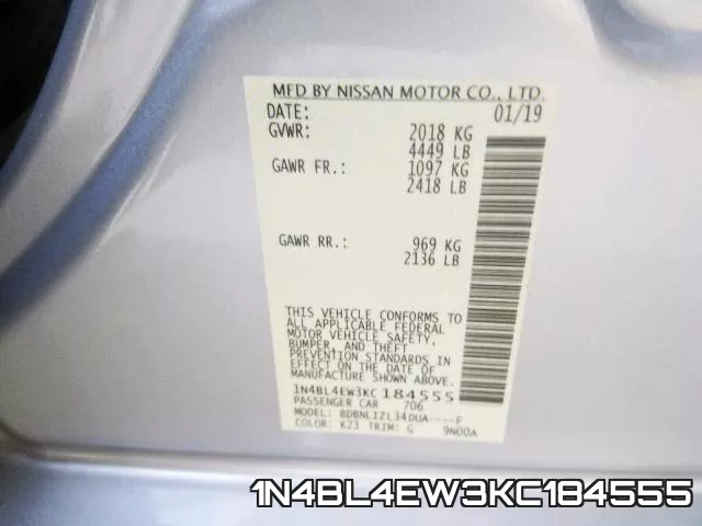 1N4BL4EW3KC184555 фото 2