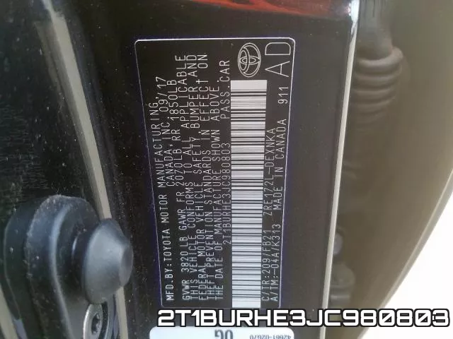 2T1BURHE3JC980803 фото 2