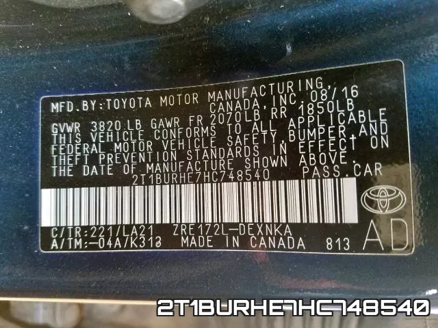 2T1BURHE7HC748540 фото 2