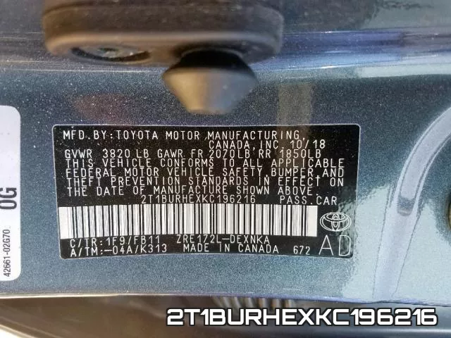 2T1BURHEXKC196216 фото 2