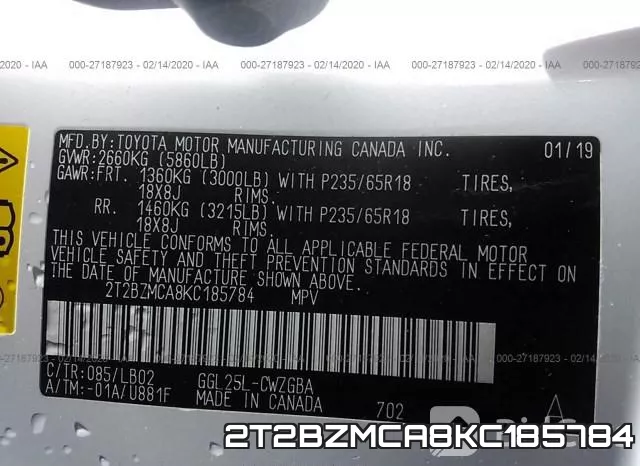 2T2BZMCA8KC185784 фото 10