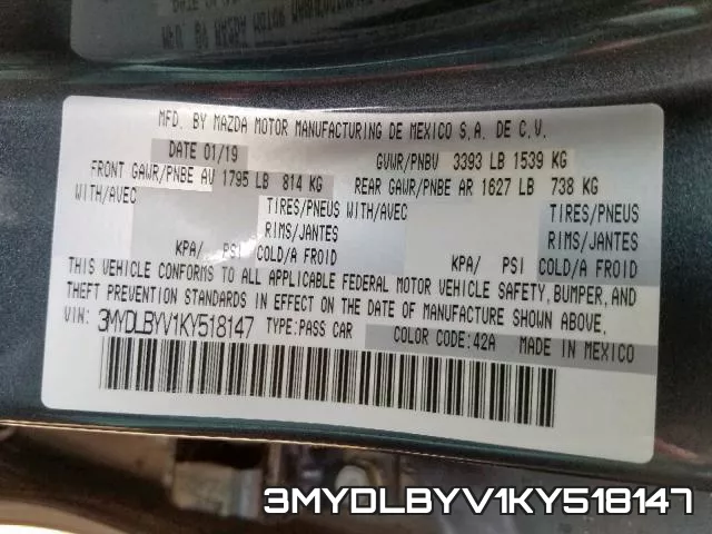 3MYDLBYV1KY518147 фото 2