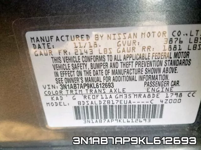 3N1AB7AP9KL612693 фото 2