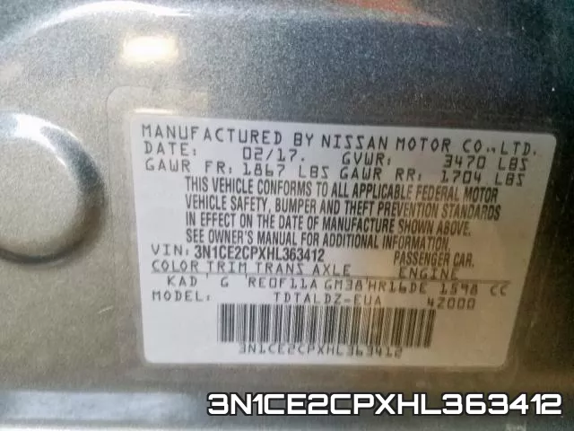 3N1CE2CPXHL363412 фото 2