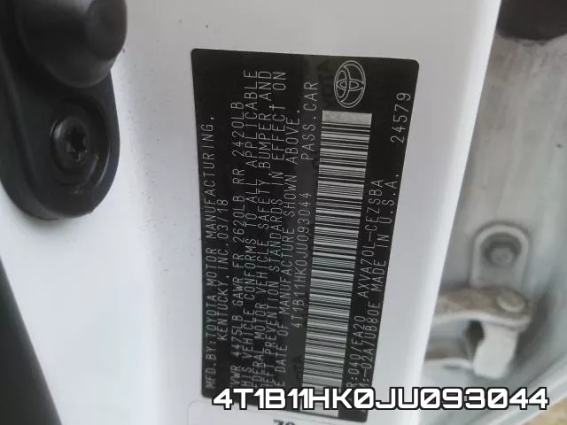 4T1B11HK0JU093044 фото 2