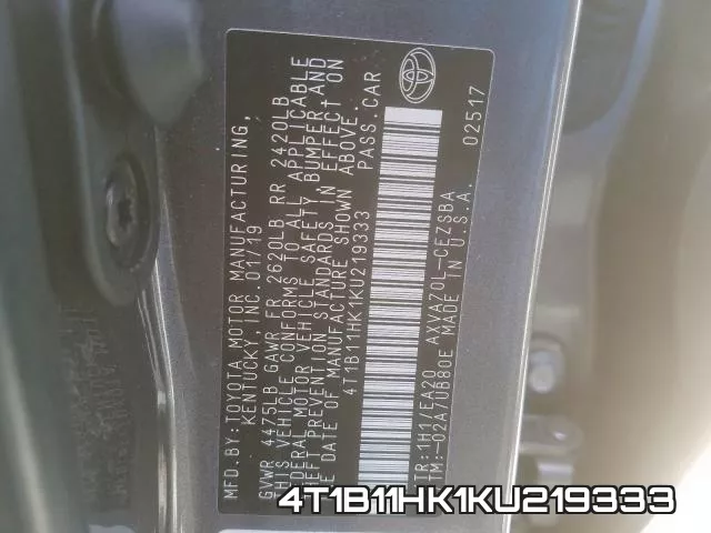 4T1B11HK1KU219333 фото 2