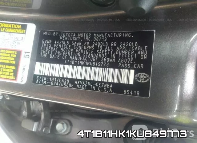 4T1B11HK1KU849773 фото 7