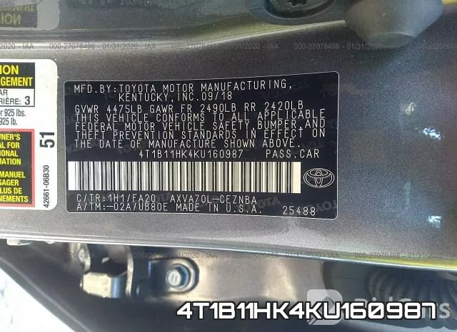 4T1B11HK4KU160987 фото 10