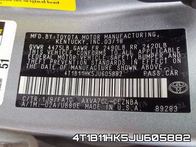 4T1B11HK5JU605882 фото 2