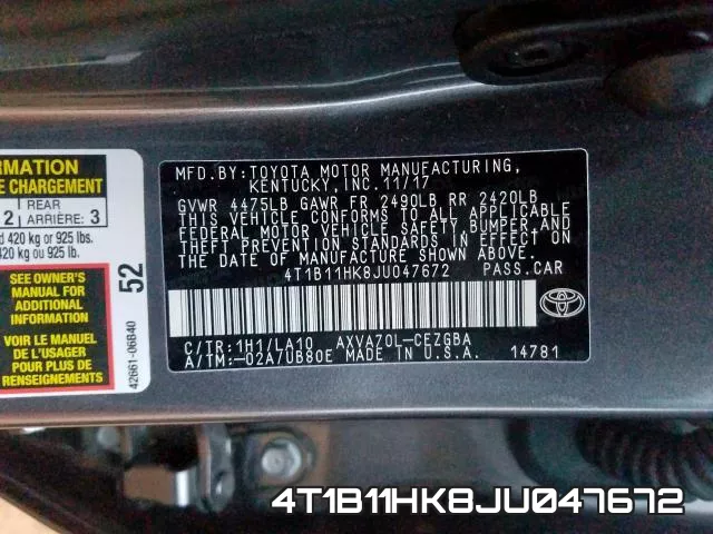 4T1B11HK8JU047672 фото 2