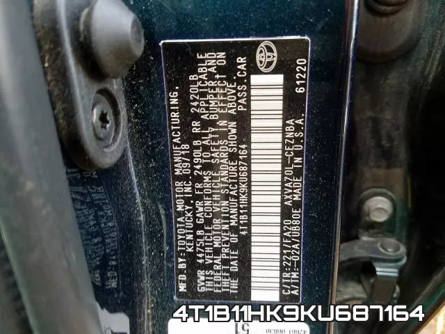 4T1B11HK9KU687164 фото 2