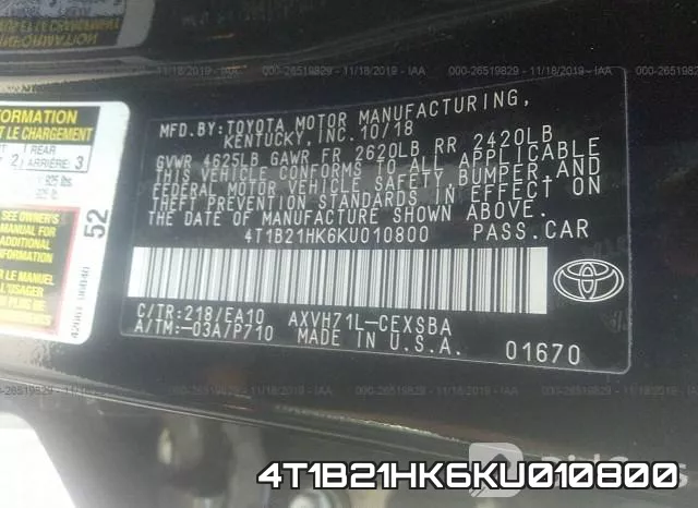 4T1B21HK6KU010800 фото 10