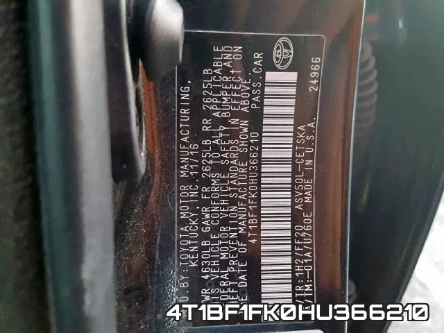 4T1BF1FK0HU366210 фото 2
