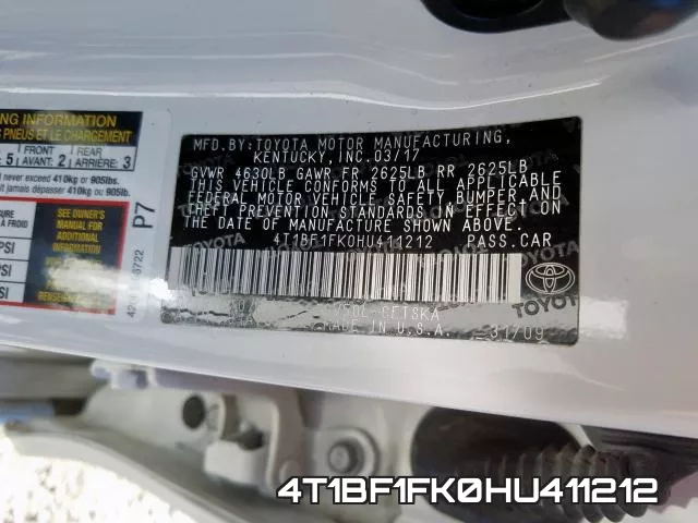 4T1BF1FK0HU411212 фото 2