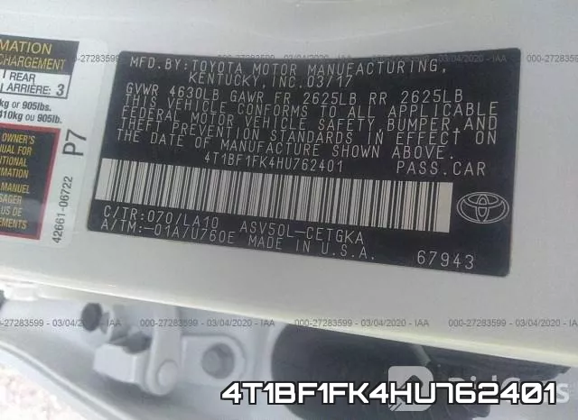 4T1BF1FK4HU762401 фото 10