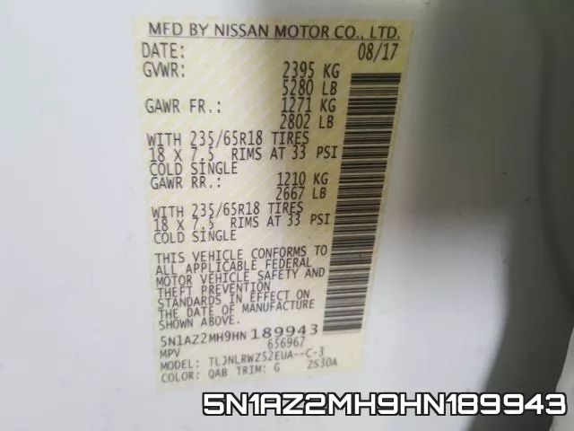 5N1AZ2MH9HN189943 фото 2