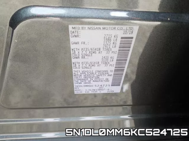 5N1DL0MM6KC524725 фото 2