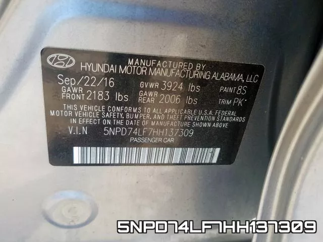 5NPD74LF7HH137309 фото 2