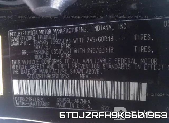 5TDJZRFH9KS601953 фото 10