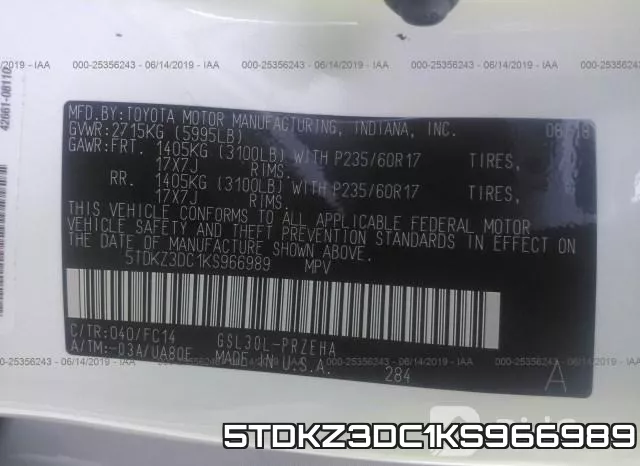 5TDKZ3DC1KS966989 фото 10