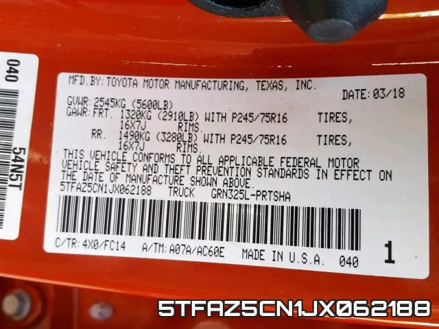 5TFAZ5CN1JX062188 фото 2