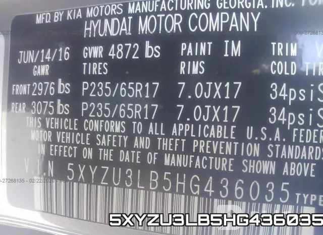 5XYZU3LB5HG436035 фото 10