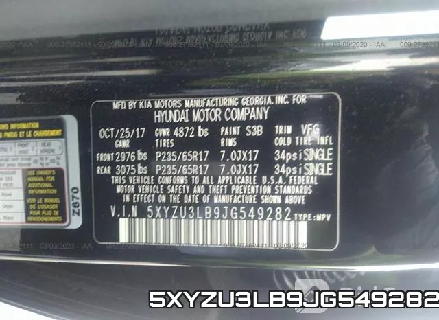 5XYZU3LB9JG549282 фото 10