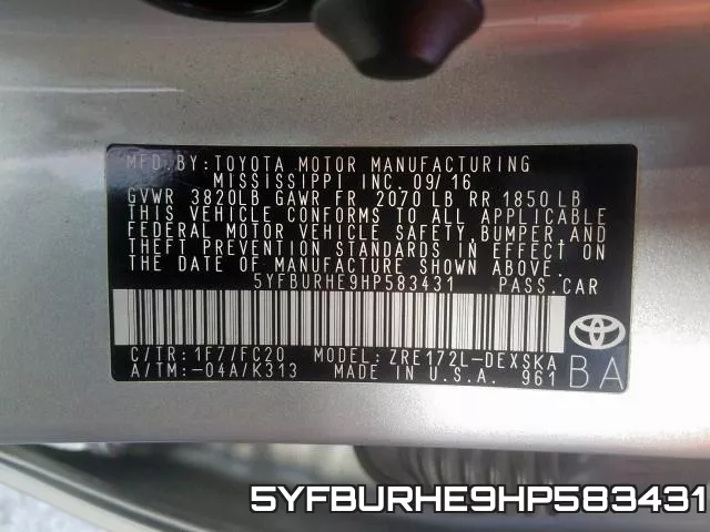 5YFBURHE9HP583431 фото 2