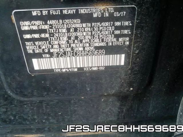 JF2SJAEC8HH569689 фото 2