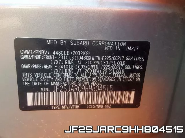 JF2SJARC9HH804515 фото 2
