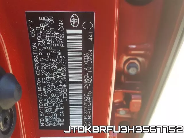 JTDKBRFU3H3567752 фото 2