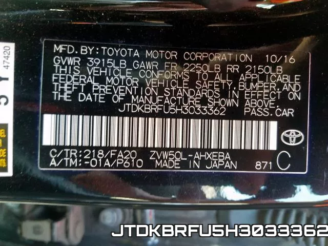 JTDKBRFU5H3033362 фото 2