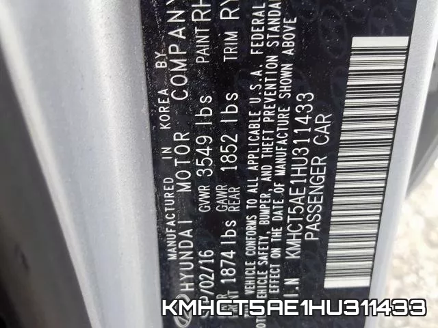 KMHCT5AE1HU311433 фото 2