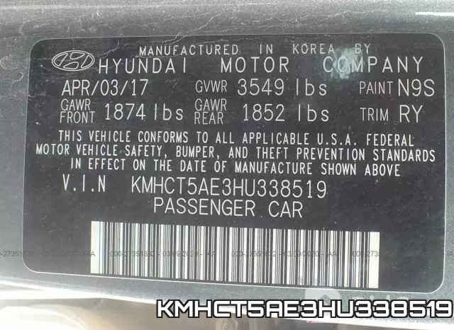 KMHCT5AE3HU338519 фото 7