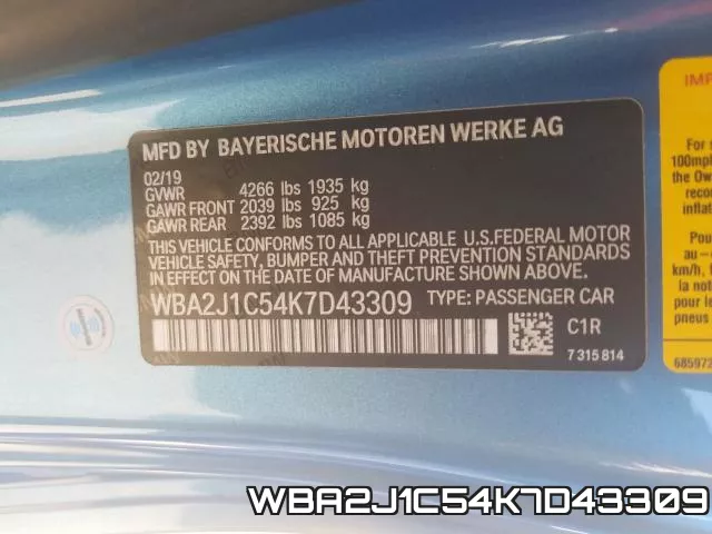 WBA2J1C54K7D43309 фото 2