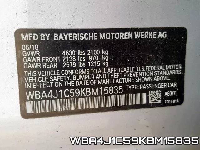 WBA4J1C59KBM15835 фото 2