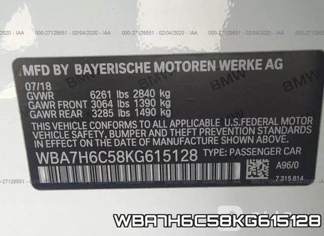 WBA7H6C58KG615128 фото 10