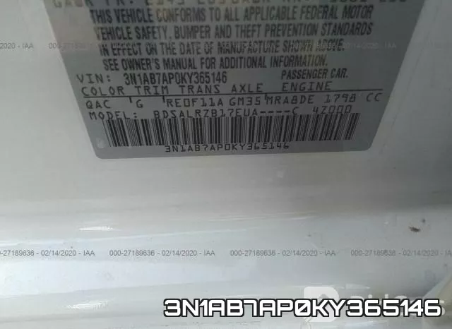 3N1AB7AP0KY365146 фото 10