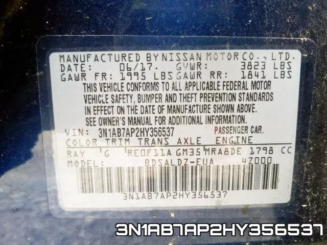 3N1AB7AP2HY356537 фото 2
