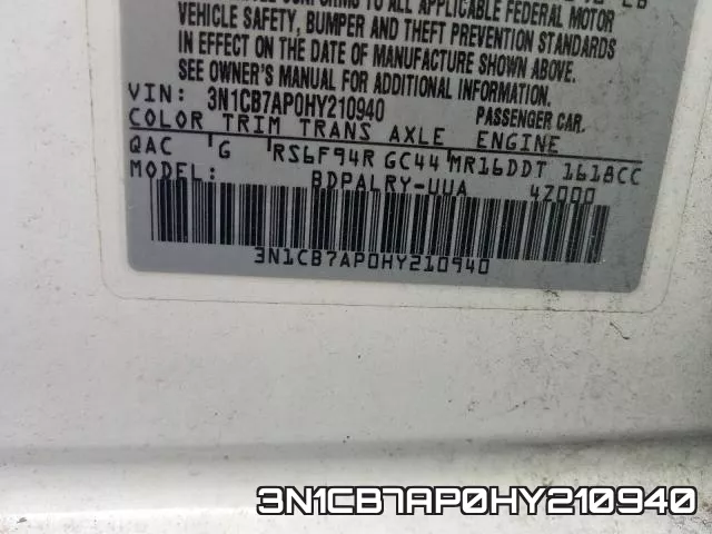 3N1CB7AP0HY210940 фото 2