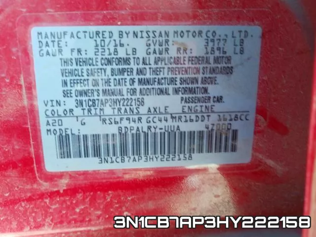 3N1CB7AP3HY222158 фото 2