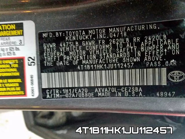 4T1B11HK1JU112457 фото 2