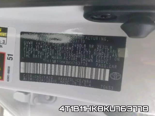 4T1B11HK8KU763778 фото 2