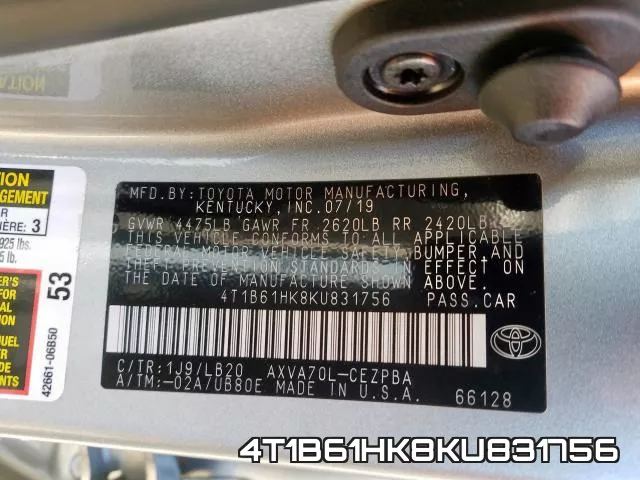 4T1B61HK8KU831756 фото 2