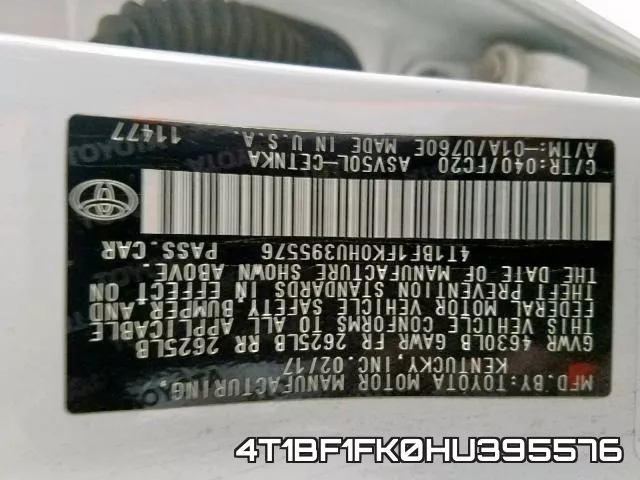 4T1BF1FK0HU395576 фото 2