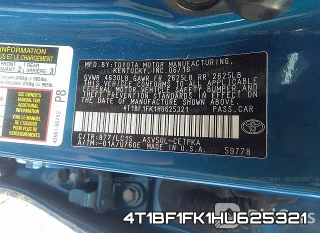 4T1BF1FK1HU625321 фото 10