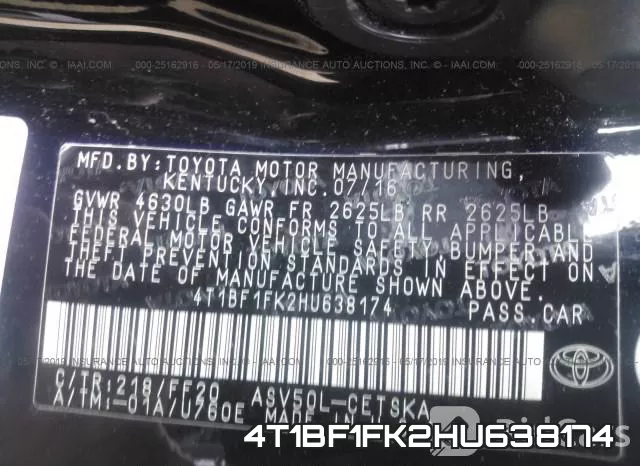 4T1BF1FK2HU638174 фото 10