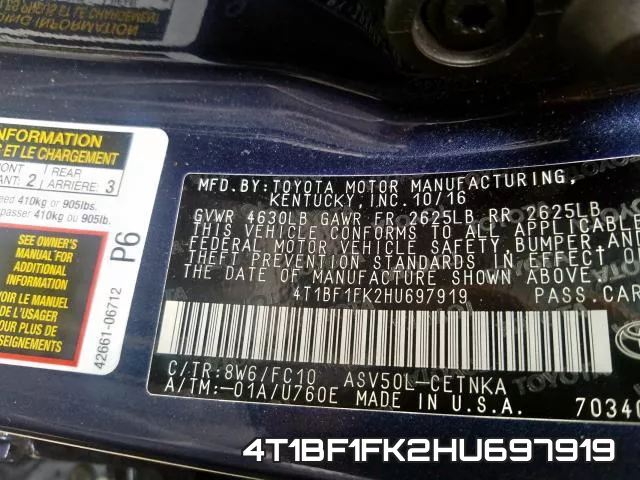 4T1BF1FK2HU697919 фото 2
