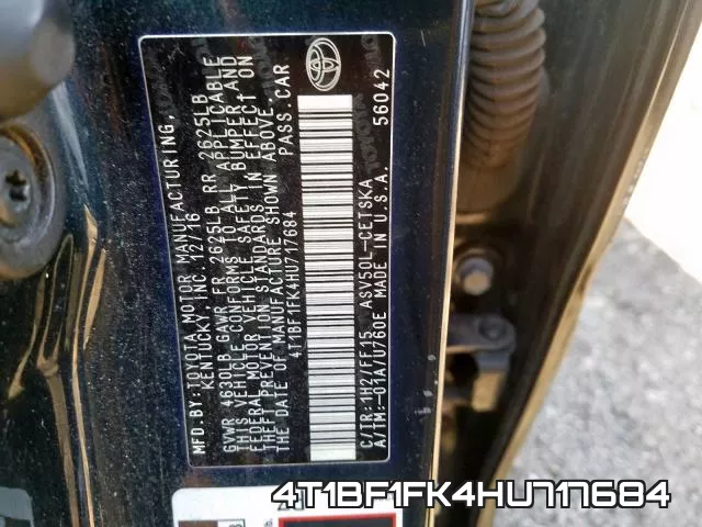 4T1BF1FK4HU717684 фото 2